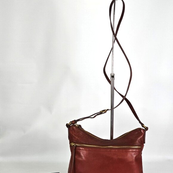 Margot Women's Cognac Leather Mary Scoop Double Zip Crossbody Bag Sz M 253 - Picture 5 of 13